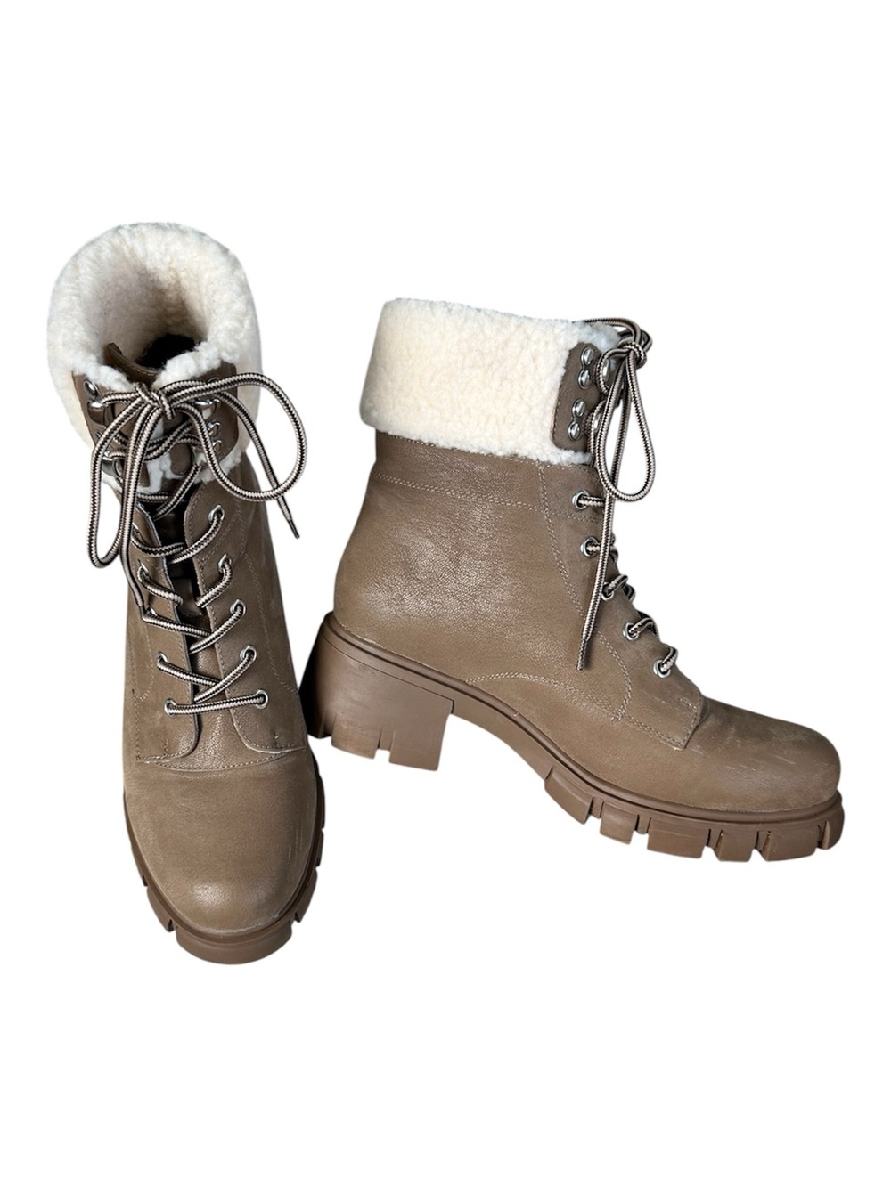 MIA Cybill Taupe Faux Shearling Lace Up Lug Sole Hiker Boots Box Women Sz 10